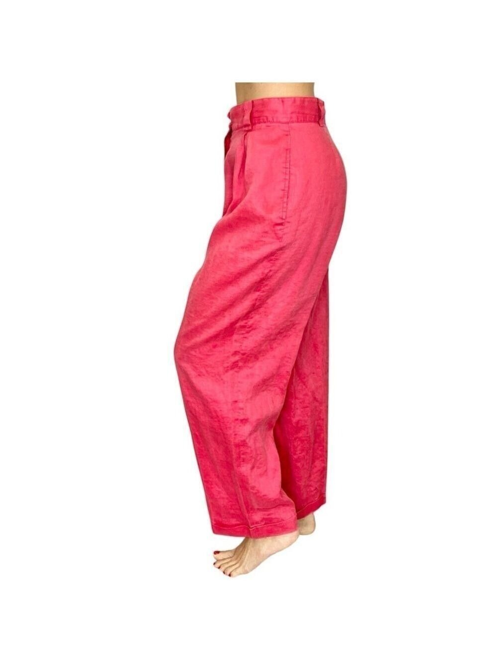 Vintage 90s pure linen watermelon pink red high rise pleated baggy trousers 15